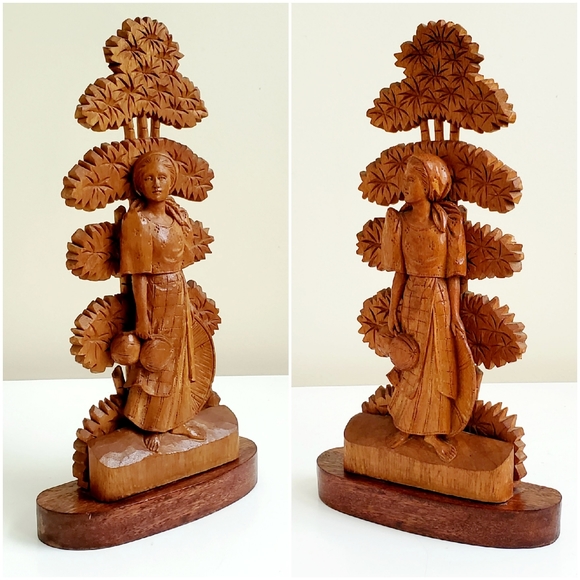 Late 1800's French Handcarved Wood Maiden With Espalier Tree - Picture 2 of 12